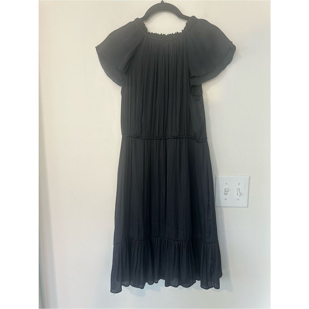 Banana Republic Black Semi-sheer Pleated Midi Length Dress 4 - Picture 4 of 6